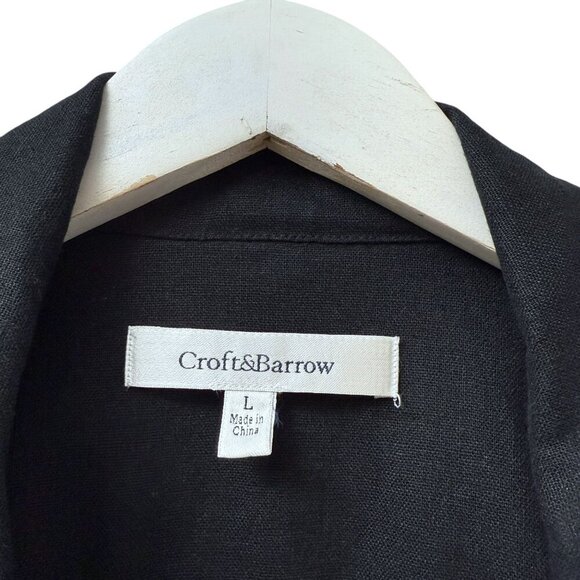 Croft & Barrow Jacket Size Large Black Linen Cotton Zip Front Utility - Picture 4 of 8
